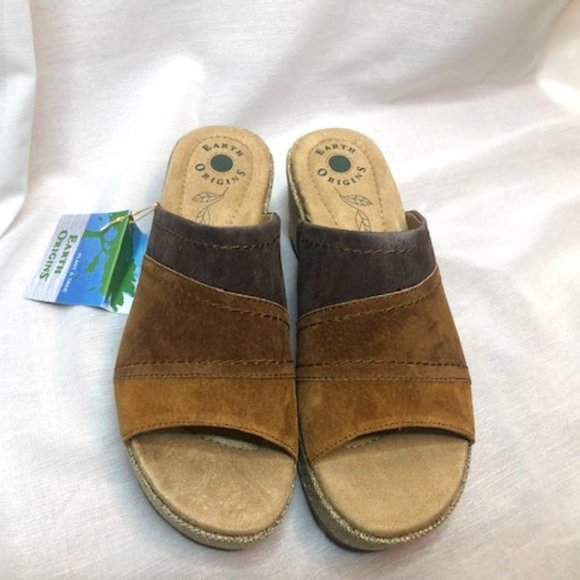 Earth Origins Myra Women’s Suede Platform Wedge Sandals Cognac Multi - Picture 1 of 8